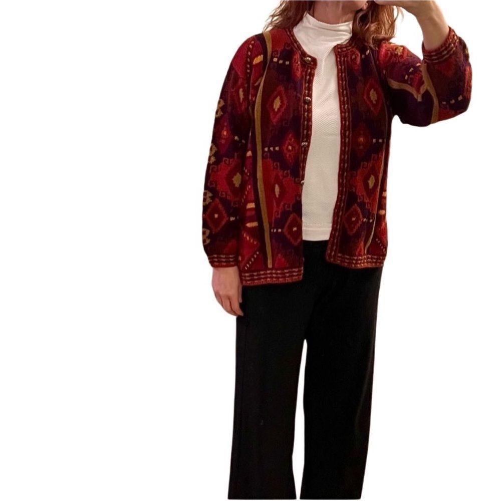 Vtg Perez 100% Baby Alpaca Hand Made Peru Southwest Aztec Oversized Cardigan L